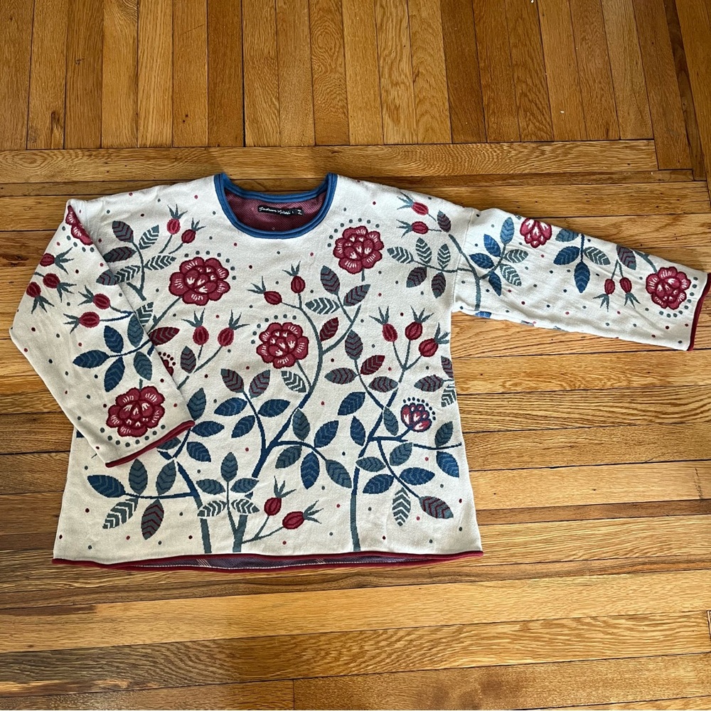 Gudrun Sjödén Floral Knit Sweater | Organic Cotton | Size L